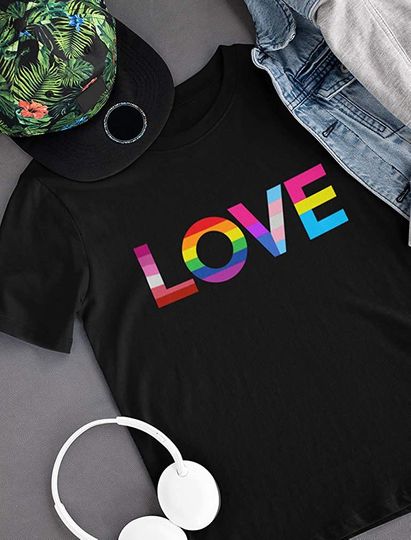 Love is Love Gay Pride Top Rainbow Flag Heart LGBT T-Shirt