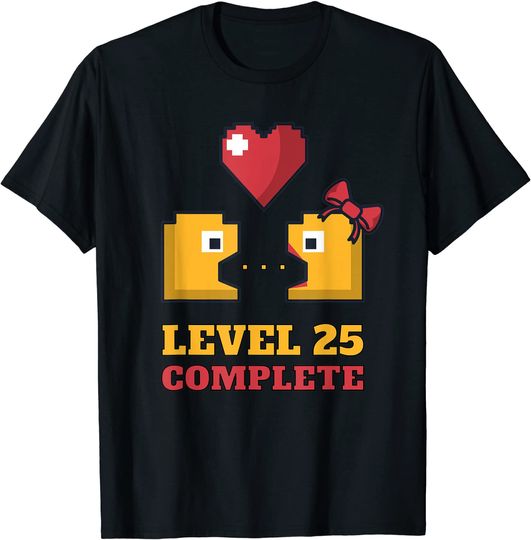 Funny Gamers Level 25 Complete 25th Wedding Anniversary T-Shirt