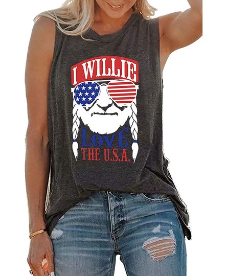 Discover Womens Summer Tank Top I Willie Love The USA Vintage Graphic Tanks Vest 4th of July Patriotic Sleeveless Basic T Shirts