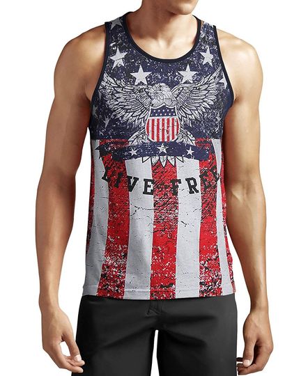 Men's Casual American Flag Print Sleeveless Tank Top Calhoun Sportswear Muscle Patriotic Tees