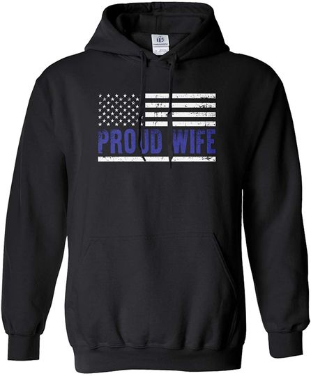 Discover Proud Wife Blue Line Police Flag Unisex Hoodie Sweatshirt