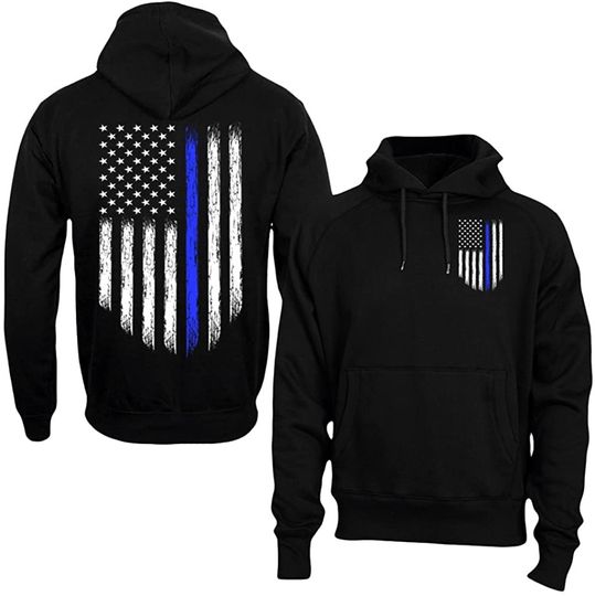 Thin Blue Line USA Flag Police Men's Hoodie Sweatshirt