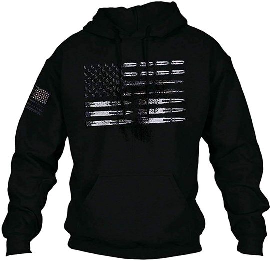 Discover Mens Hoodie Long Sleeve American Flag Vintage Bullet Graphic Drawstring Hooded Pullover Sweatshirts