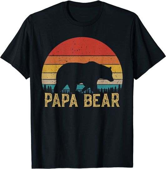 Retro Vintage Sunset Papa Bear Hiking Camping T Shirt Gift T-Shirt