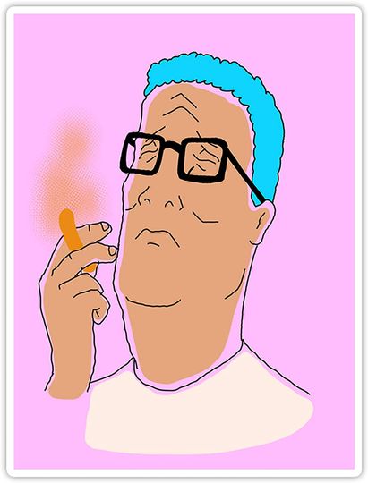 King of The Hill Hank Hill Smoking A Cheeto Puf Sticker 3"