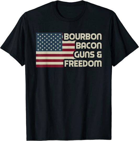 Bourbon Bacon Guns & Freedom USA American Flag Funny Vintage T-Shirt