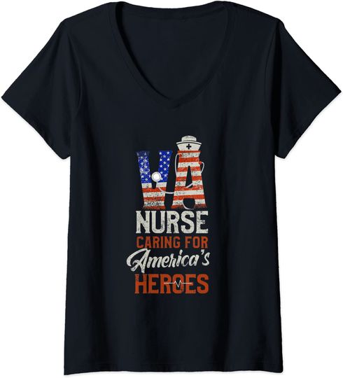 Womens VA Nurse Caring For America's Heroes Veterans Affairs Nurse V-Neck T-Shirt