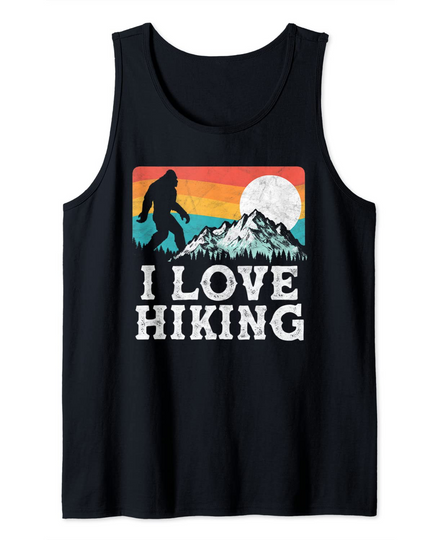 I Love Hiking Funny Bigfoot Mountains 80's Joke Vintage Tank Top