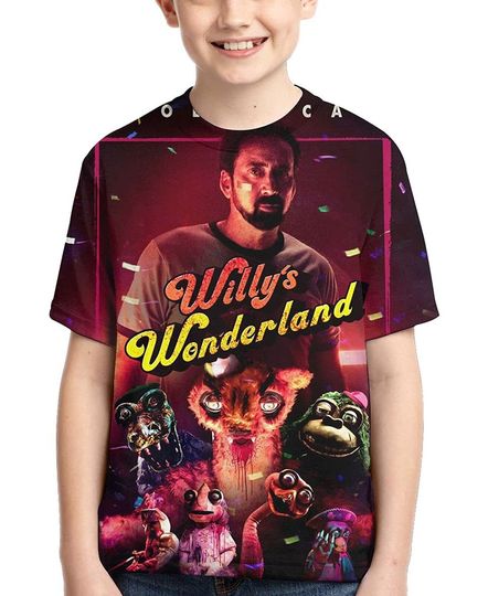Willy's Joyful Wonderland T Shirt Kids Youth 3D Print Short Sleeve for Boys Girls,Black,