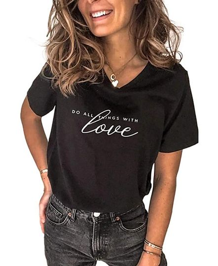 NIUBIA Women's Round Neck T-Shirt for Women Funny Cute Graphic Tee Short Sleeve Letter Print Casual Tee Shirts