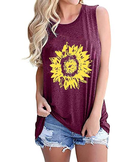 JINTING Summer Sunflower Graphic Tank Tops for Women Graphic Tank Tops Sleeveless Graphic Tee Shirts Letter Print Tank Top