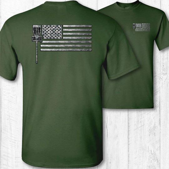 Disc Golfing American Flag Disc Golfer Short Sleeve Tee Shirt