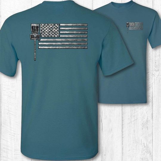 Disc Golfing American Flag Disc Golfer Short Sleeve Tee Shirt