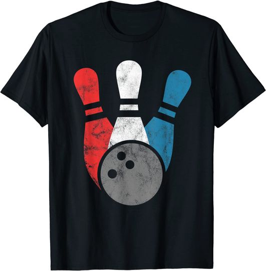 Distressed Bowling T-Shirt For Men | Bowling Pins And Ball