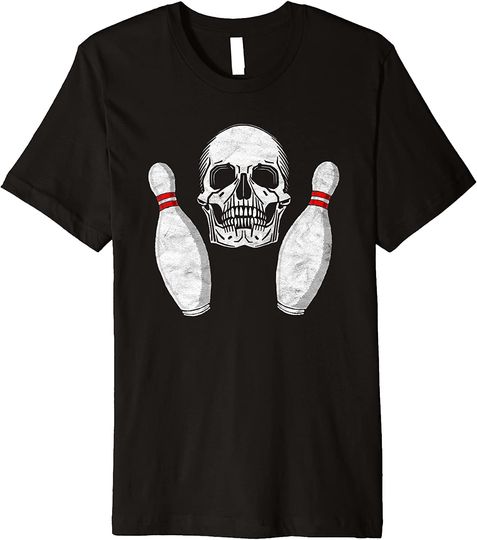 Vintage Bowling Pin & Skull Retro Graphic Premium T-Shirt