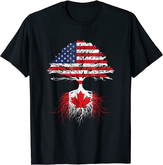 Canadian Roots American Grown Canada Flag Tshirt Men Women