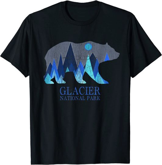 Retro Glacier Grizzly Bear Glacier National Park T-Shirt