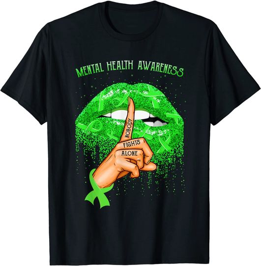 Biting Lips Mental Health Awareness Month T-Shirt