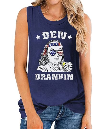 4th of July Shirts Ben Drankin Funny Benjamin Franklin Graphic Tank Top Summer America Drinking Sleeveless Tees