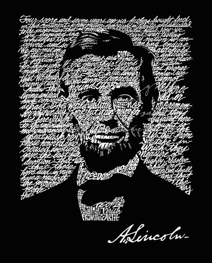LA POP ART Men's Word Art T-Shirt- Abraham Lincoln - Gettysburg Address