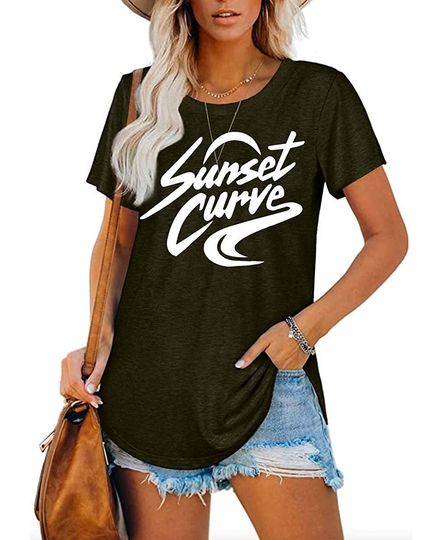 BLANCHES Sunset Curve T-Shirt Women Band Tee Music Festival Tops Casual Tops Blouse