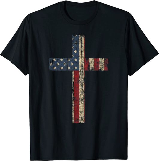 PATRIOTIC CROSS - American Flag Faith US Independence Day T-Shirt