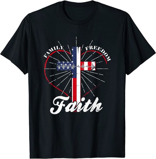 American Flag Faith Family Freedom Heartbeat - Cool Gift T-Shirt