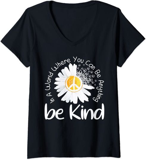 Womens In a world where you can be anything be kind peace sign V-Neck T-Shirt
