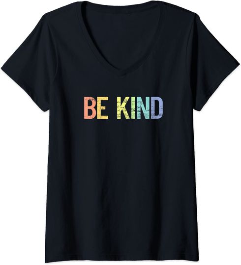 Womens Vintage Be Kind - Pastel Rainbow - Kindness V-Neck T-Shirt