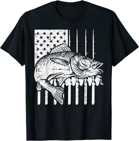 White US Flag Fish Vintage Fishing Patriotic Fisherman Gift T-Shirt