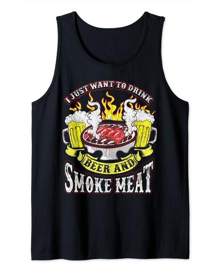 BBQ Grilling Beer Smoke Meat Funny Quotes Humor Gift Tank Top