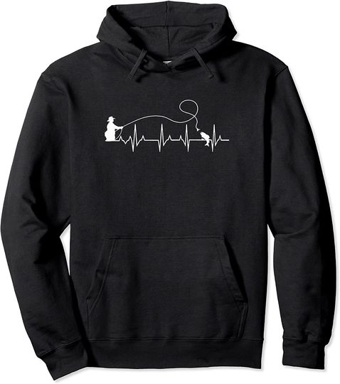 Discover Fly Fish Heartbeat Fish EKG Trout Fishing Stress Relief Art Pullover Hoodie