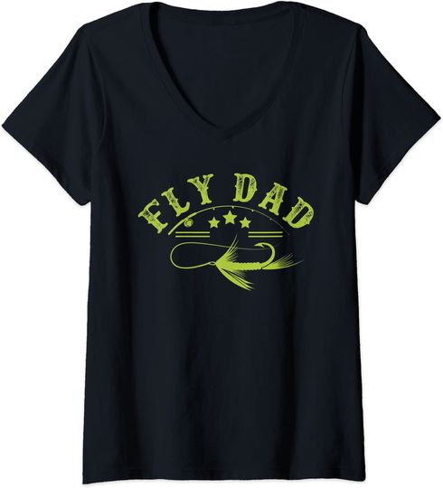 Discover Womens Fly Fishing Dad - Fishing V-Neck T-Shirt