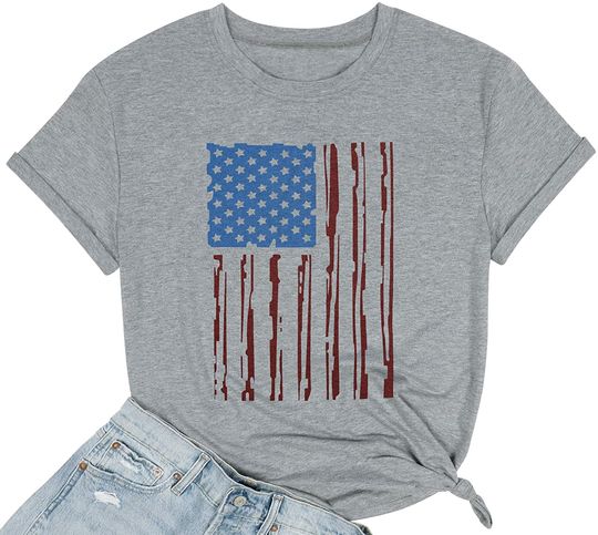 American Flag T Shirts Women 4th of July Patriotic Stars Stripes Graphic Tshirts Cauasl Summer Short Sleeve Tee Tops
