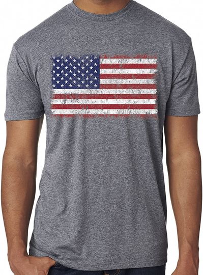 SoRock Men's USA Distressed American Flag Tri Blend Tshirt Heather Grey