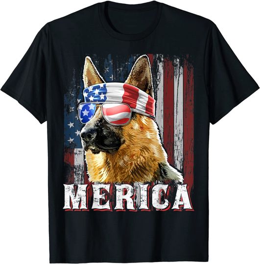 Merica German Shepherd Dog 4th of July American Flag Shirt