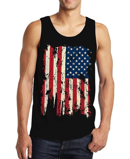Idgreatim Men's Casual American Flag Print Sleeveless Tank Top Muscle Patriotic Tees