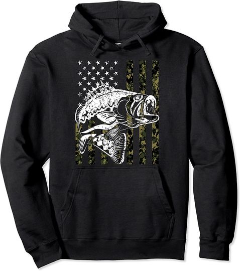 Fishing Pullover Hoodie Camouflage American flag Fisherman