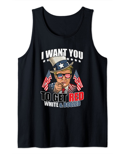 Red White Booze Funny Donald Trump Shirt 4th of July Merica Tank Top