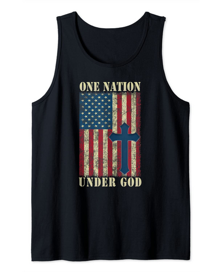 USA Christian Patriot Design One Nation Under God Gift Tank Top