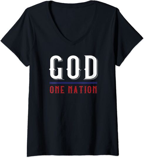 Womens Patriotic One Nation Under God 4th July Trump Supporter V-Neck T-Shirt
