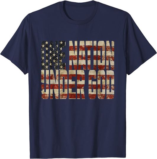 One Nation Under God Weathered American Flag Patriotic T-Shirt