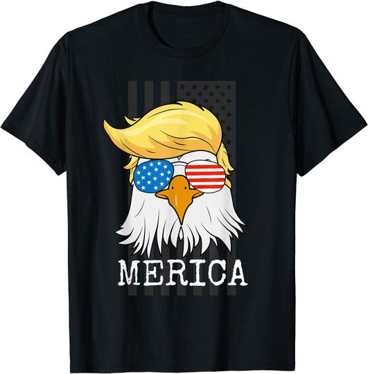 Merica Bald Eagle 4th of July Trump American Flag Funny Gift T-Shirt