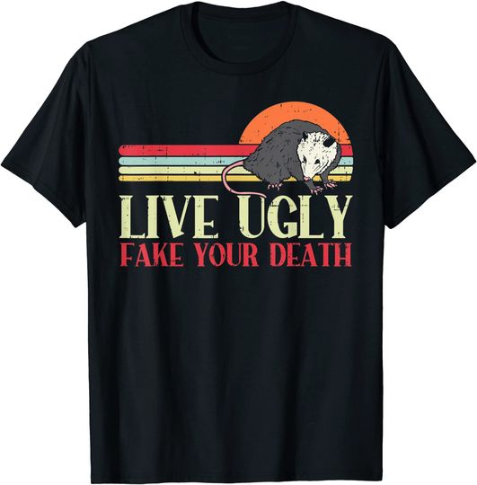 Live Ugly Fake Your Death Opossum Sunset Retro Possum Gift T-Shirt
