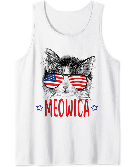 Meowica Cat USA America Flag Tank Top