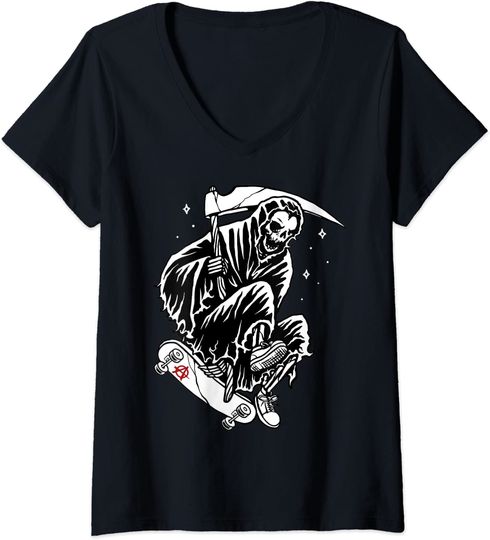 Sons Of Anarchy V-Neck Womens T-Shirt Grim Reaper Skater