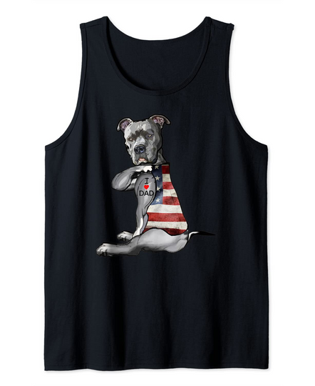 Dog Pitbull I Love Dad Tattoo  Tank Top