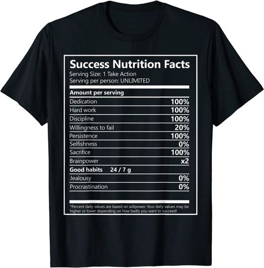 Success Nutrition Facts Entrepreneur Motivation T Shirt