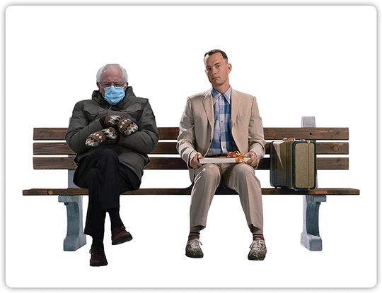 Forrest Gump Bernie Sanders Mitaines Sticker 2"