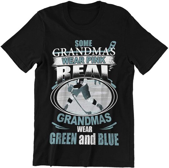 Hockey Real Grandmas Wear Green and Blue t-Shirt